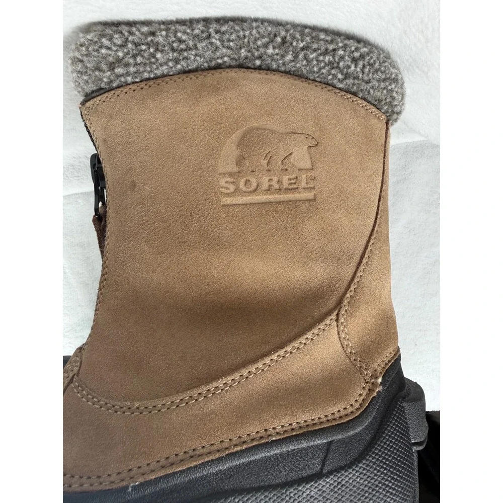 Sorel Ellesmere Snow Boots Women 8 Tan Fair Zipper Suede Faux Fur Duck Boots